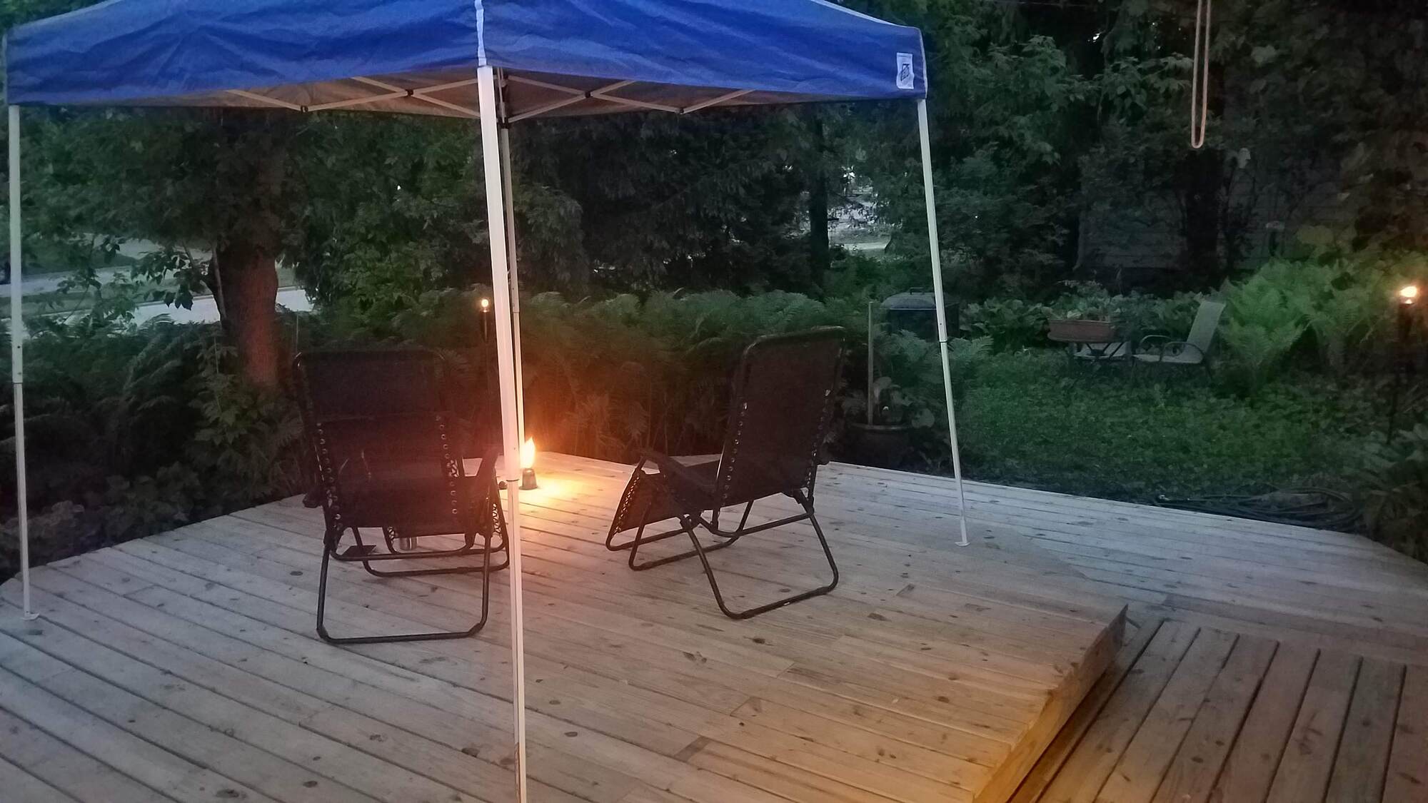 our nice new deck and some tiki torches