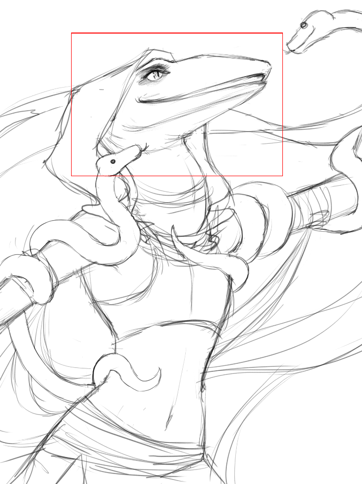 sketch of an anole lizardfolk dancer